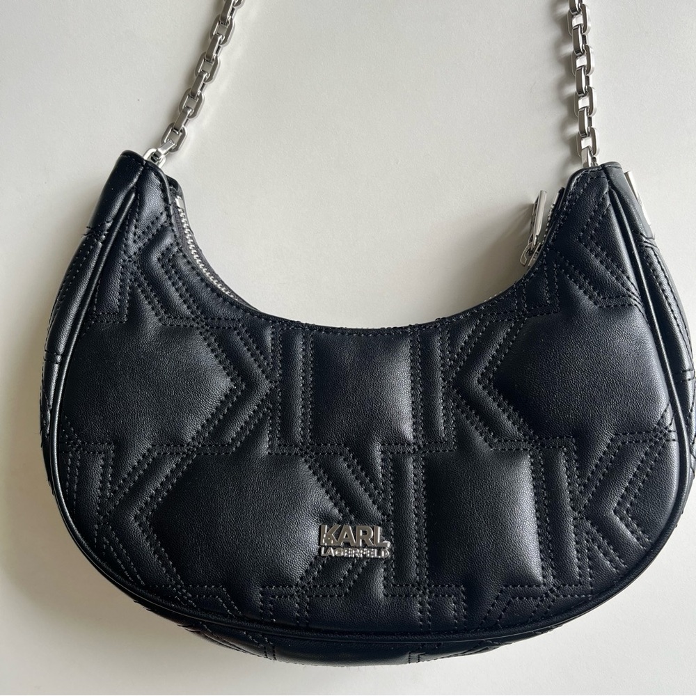 KARL LAGERFELD Quilted Leather Half Moon Shoulder Bag